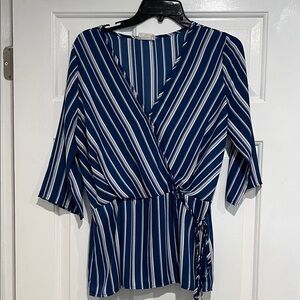 Sienna Sky Navy and White Striped Wrap Blouse